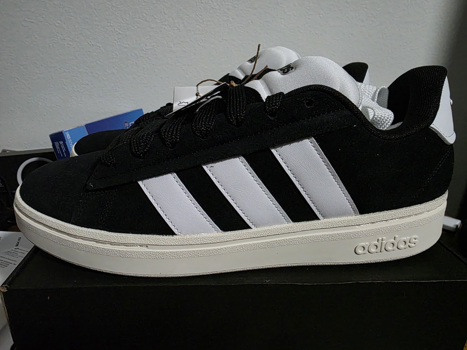 adidas Grand Court Alpha 00s JH7235 Black White Suede Low Top Sneaker for Men