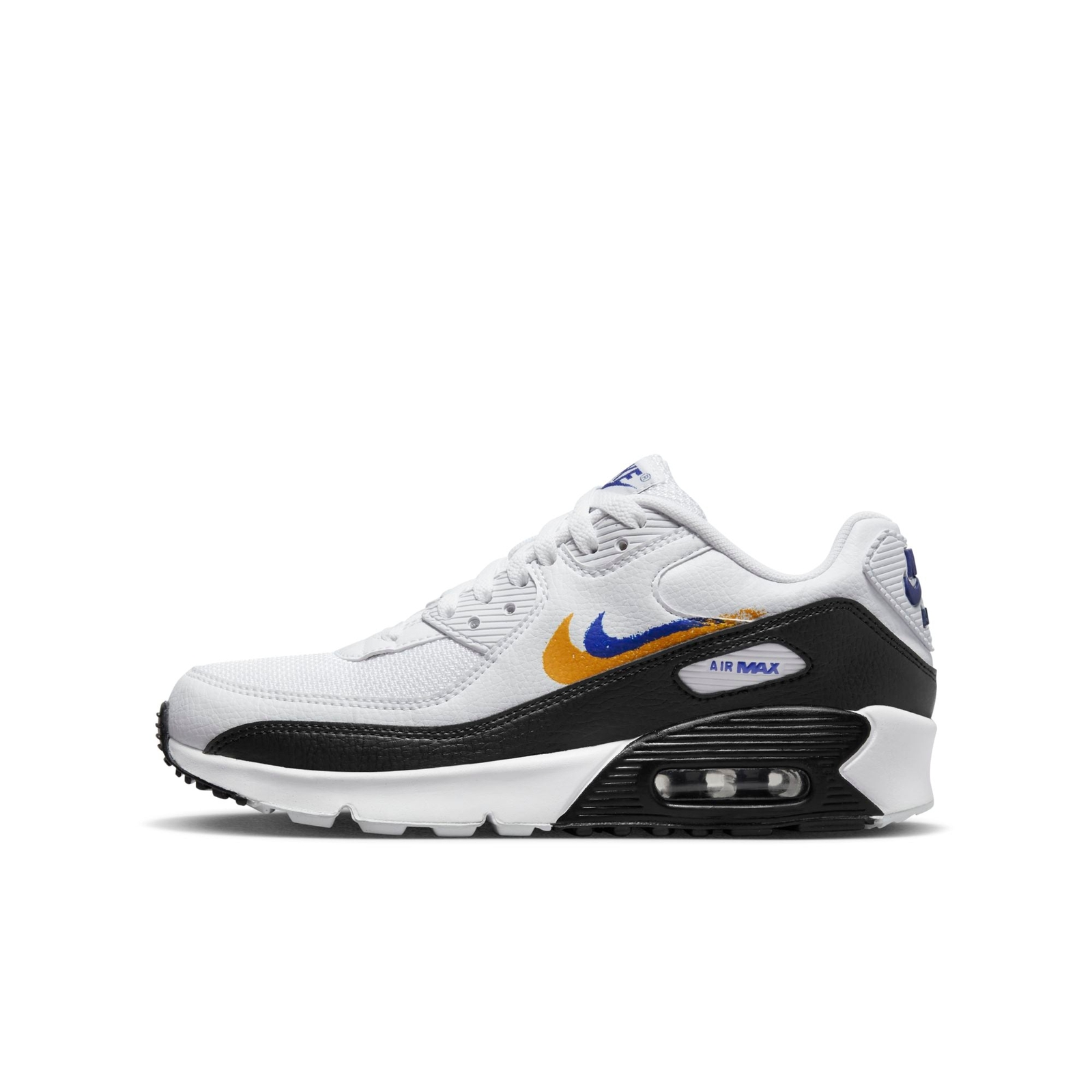 [FJ4592-100] Grade School Nike AIR MAX 90 ‘DOUBLE SWOOSH WHITE BLACK GOLD ROYAL