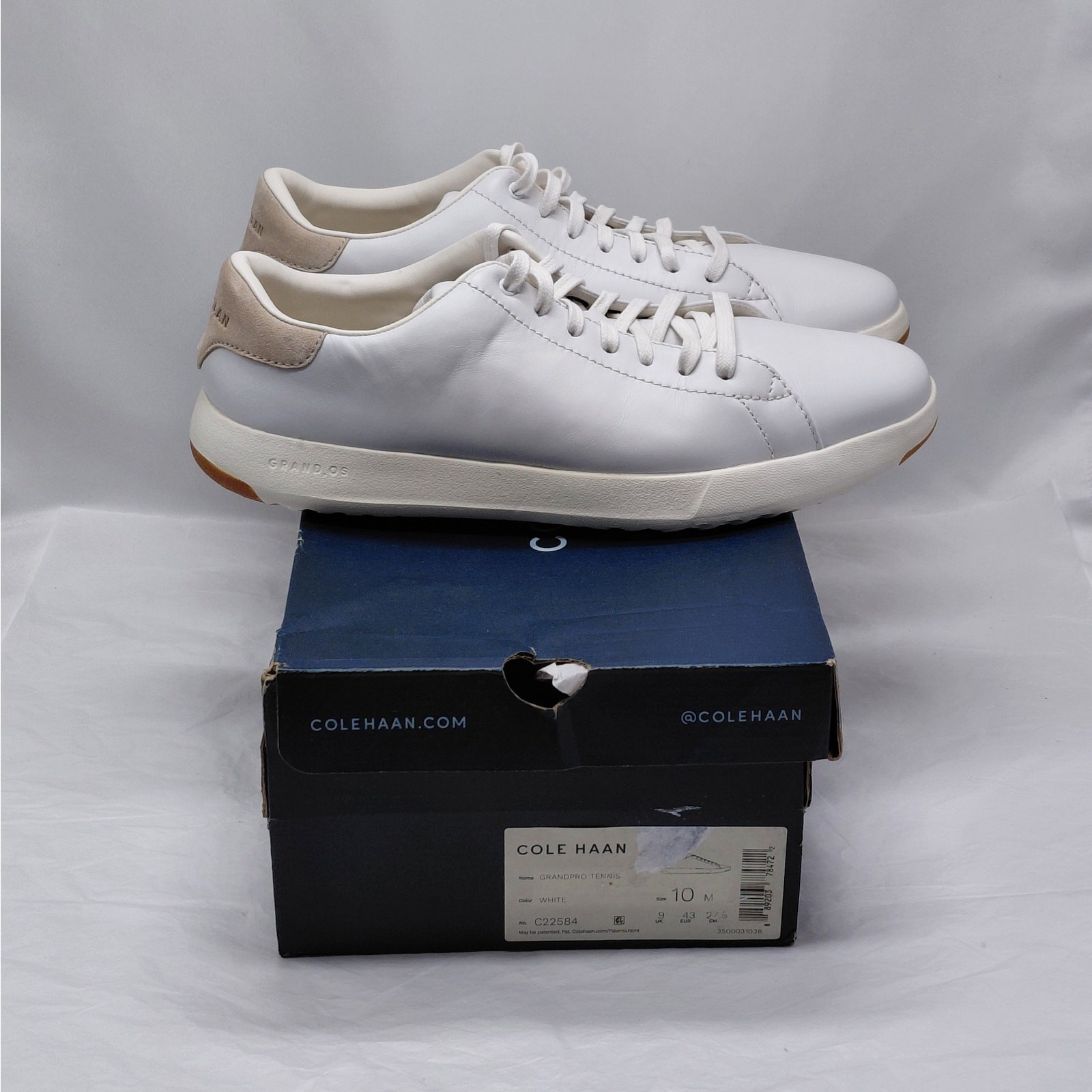 Cole Haan Mens Sneakers Size 10 White Leather GrandPrø Tennis Comfort Athleisure