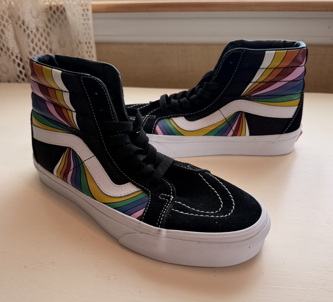 VANS SK8 HI REISSUE REFRACT Black Suede Rainbow Shoes Sneakers Mens 8 Womens 9.5