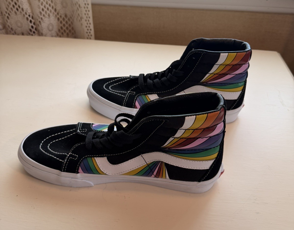 VANS SK8 HI REISSUE REFRACT Black Suede Rainbow Shoes Sneakers Mens 8 Womens 9.5