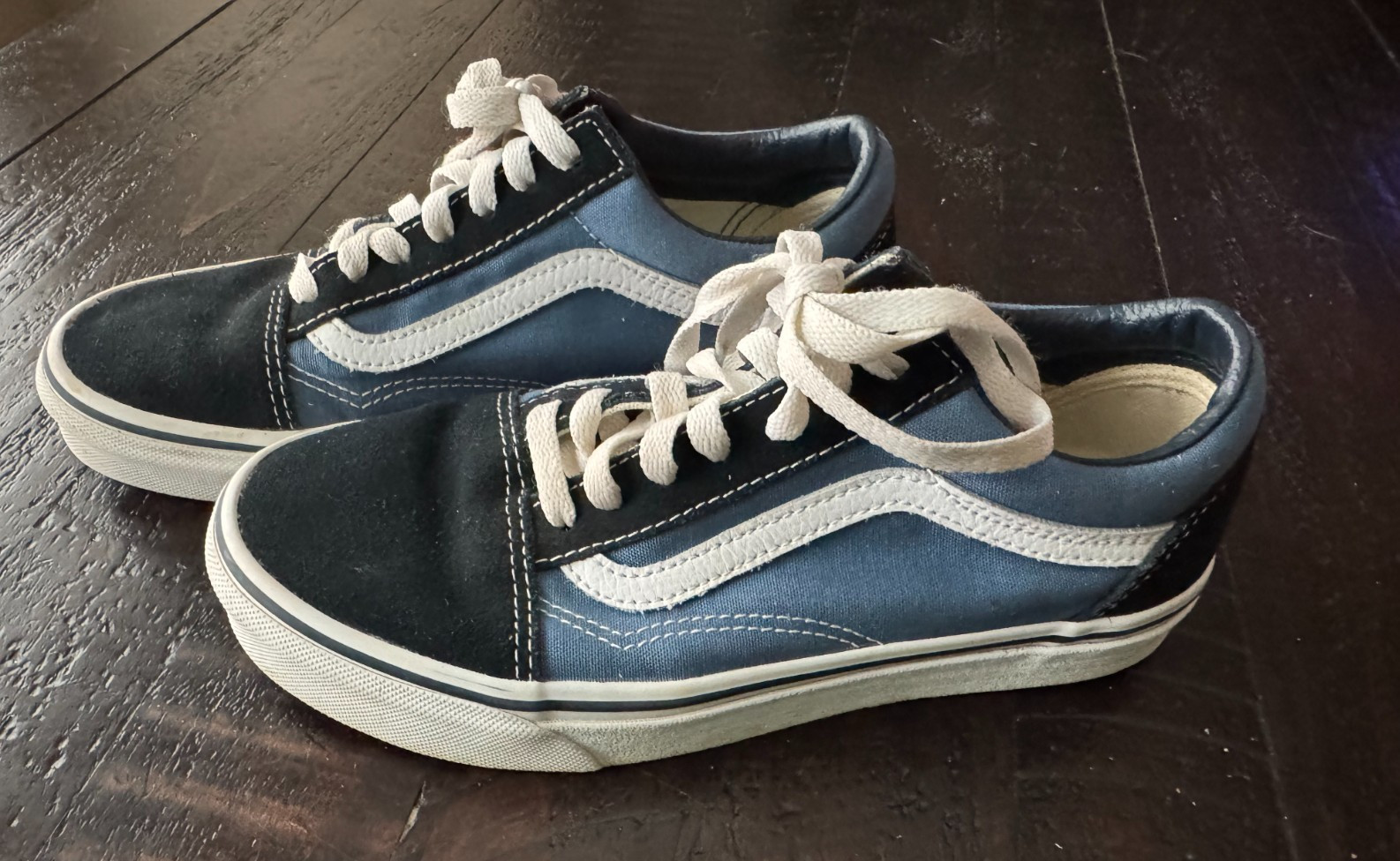 Vans Off The Wall Old Skool Men Size 5 Women 6.5 Skate Shoes Navy Blue EXC+++
