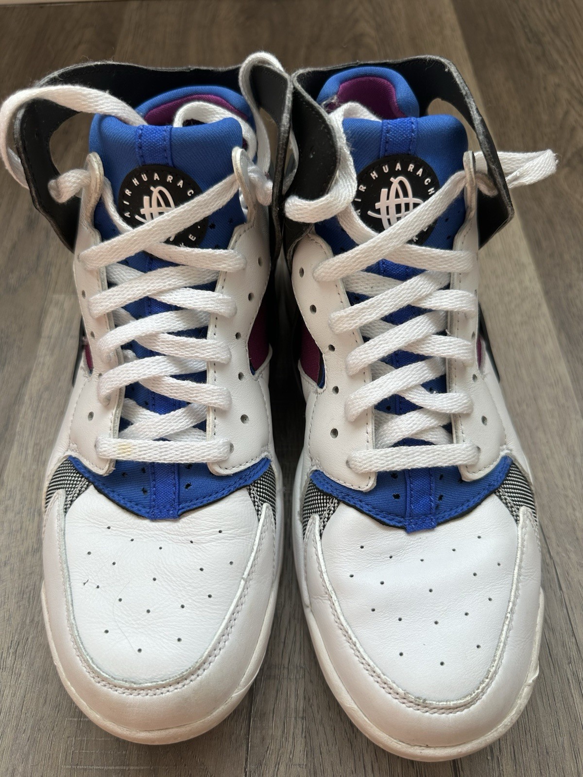 Nike Air Flight Huarache PRM QS OG 2014 High Top Sneakers White/Blue 686203-100
