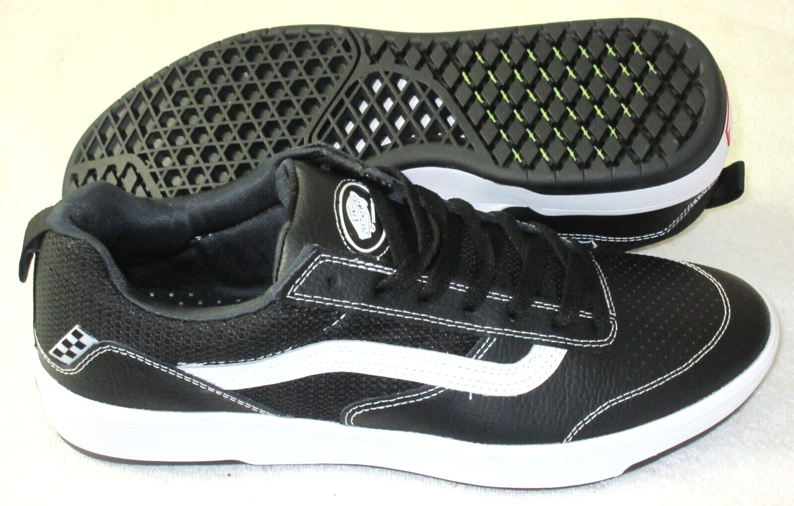 Vans Men’s Zahba Leather Black White Striped Skate Shoes Size 9.5 NIB