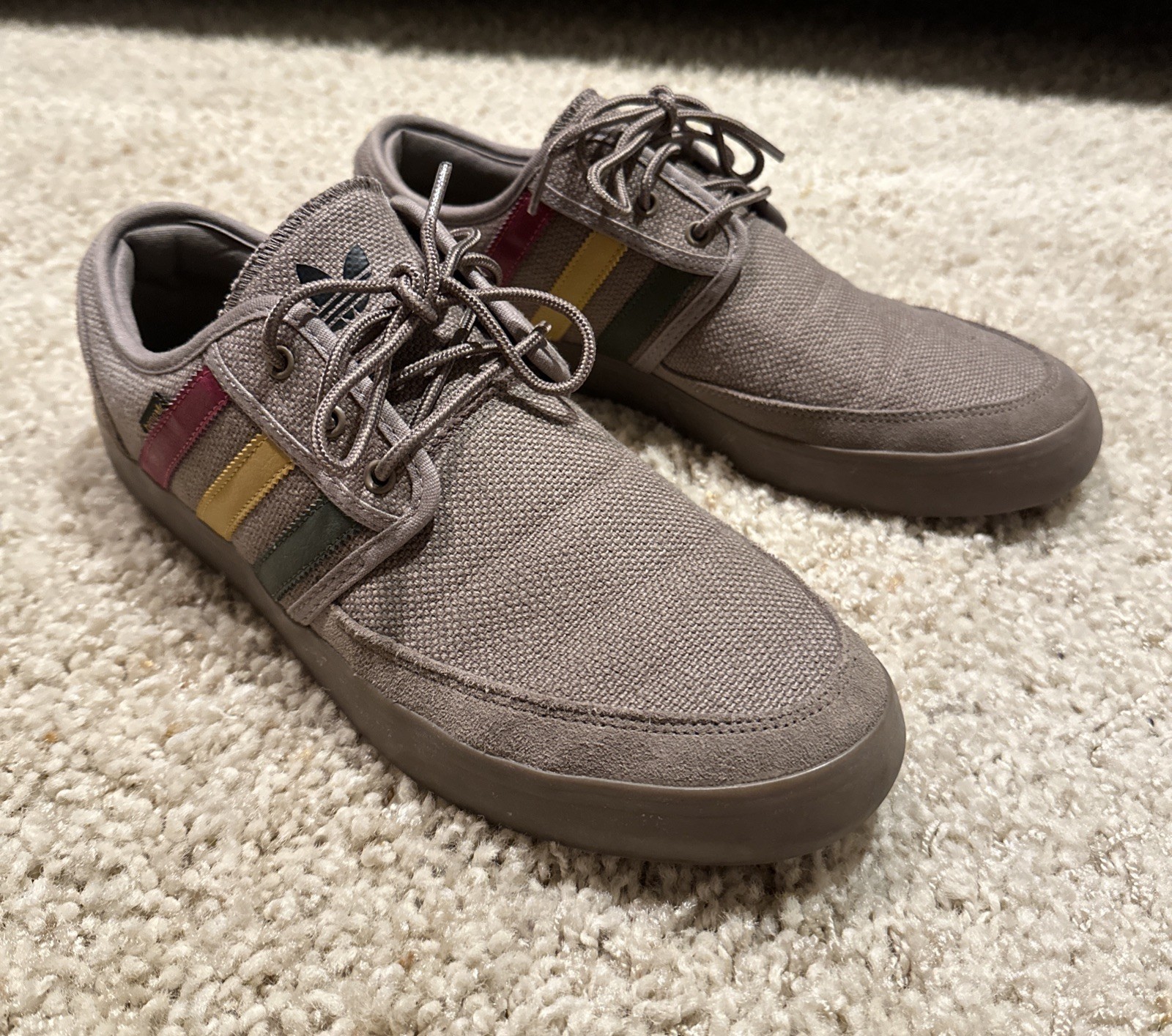 Adidas Seeley Canvas Shoes 11.5 M Brown Rasta Stripe Vulc Skate Sneakers C75633