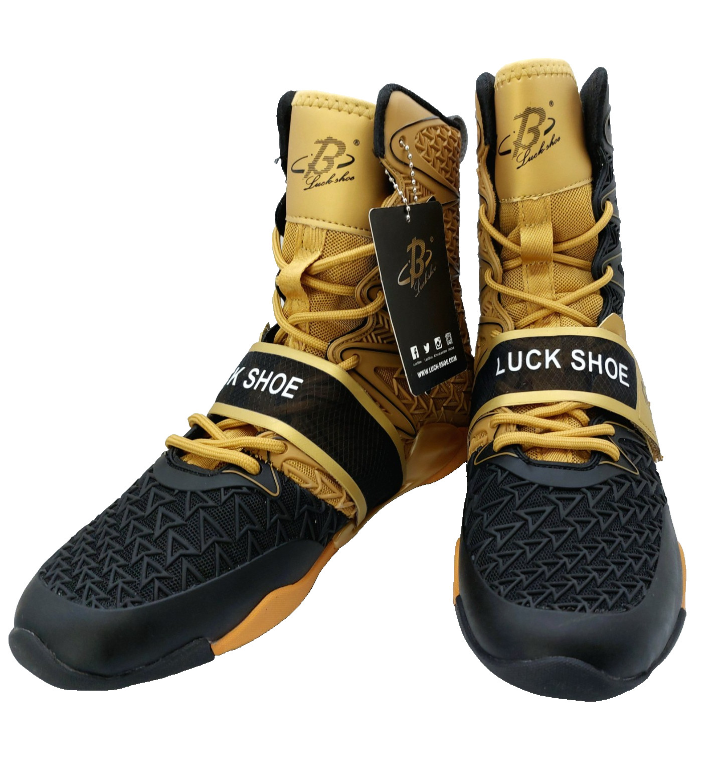 New B LuckShoe Wrestling/Boxing High Tops Gym Shoes/Sports Training Gold/Black