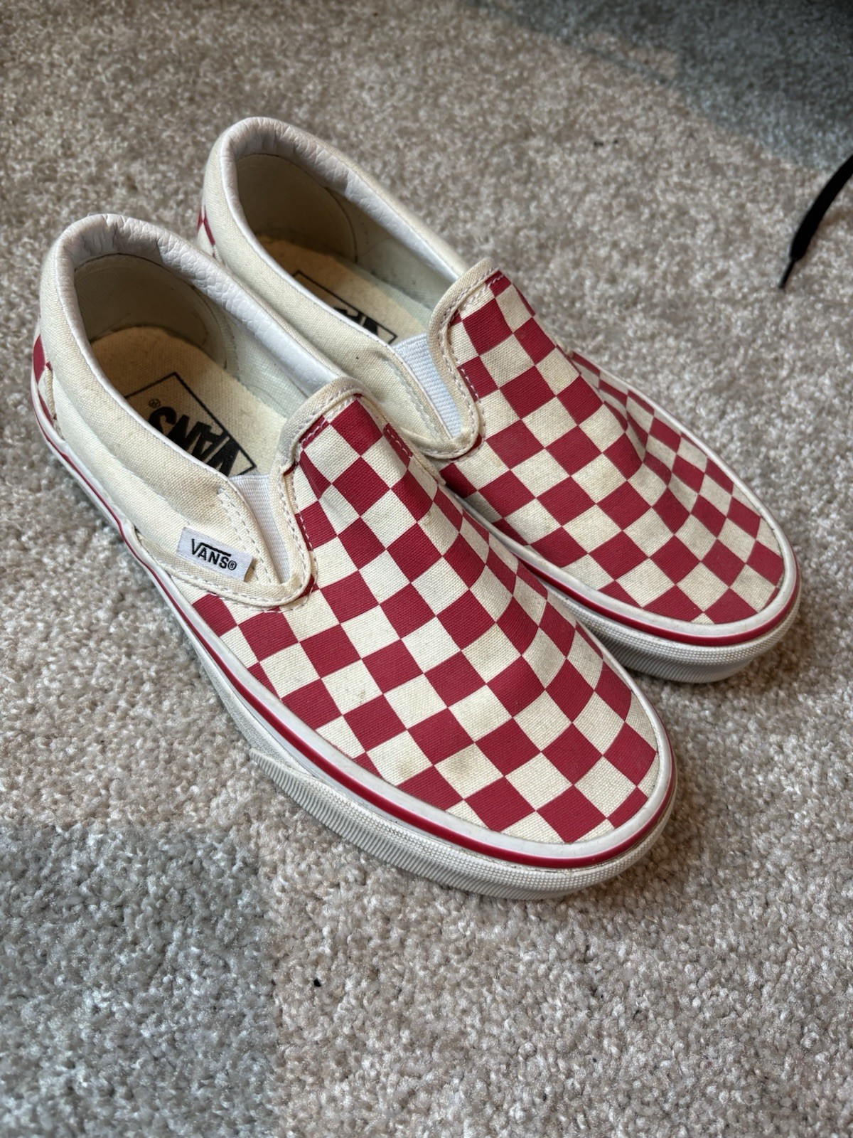 VANS Slip-On Red/White Checkerboard Canvas Low Top Slip-On Men’s Sneakers