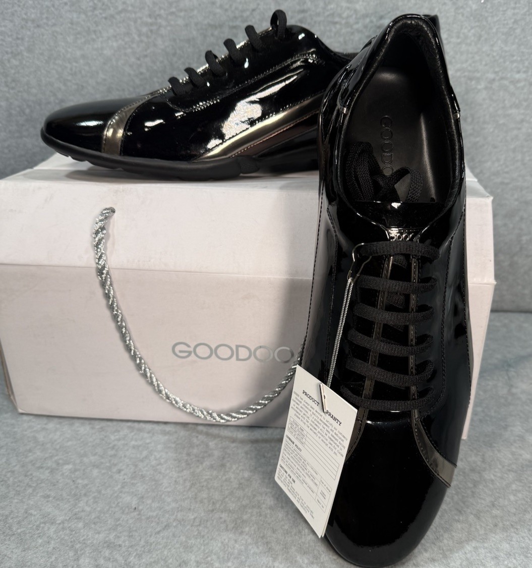 GOODOO Patent Leather Sneakers Black Mens 10 NWT Dress Comfort Shoes Streetwear