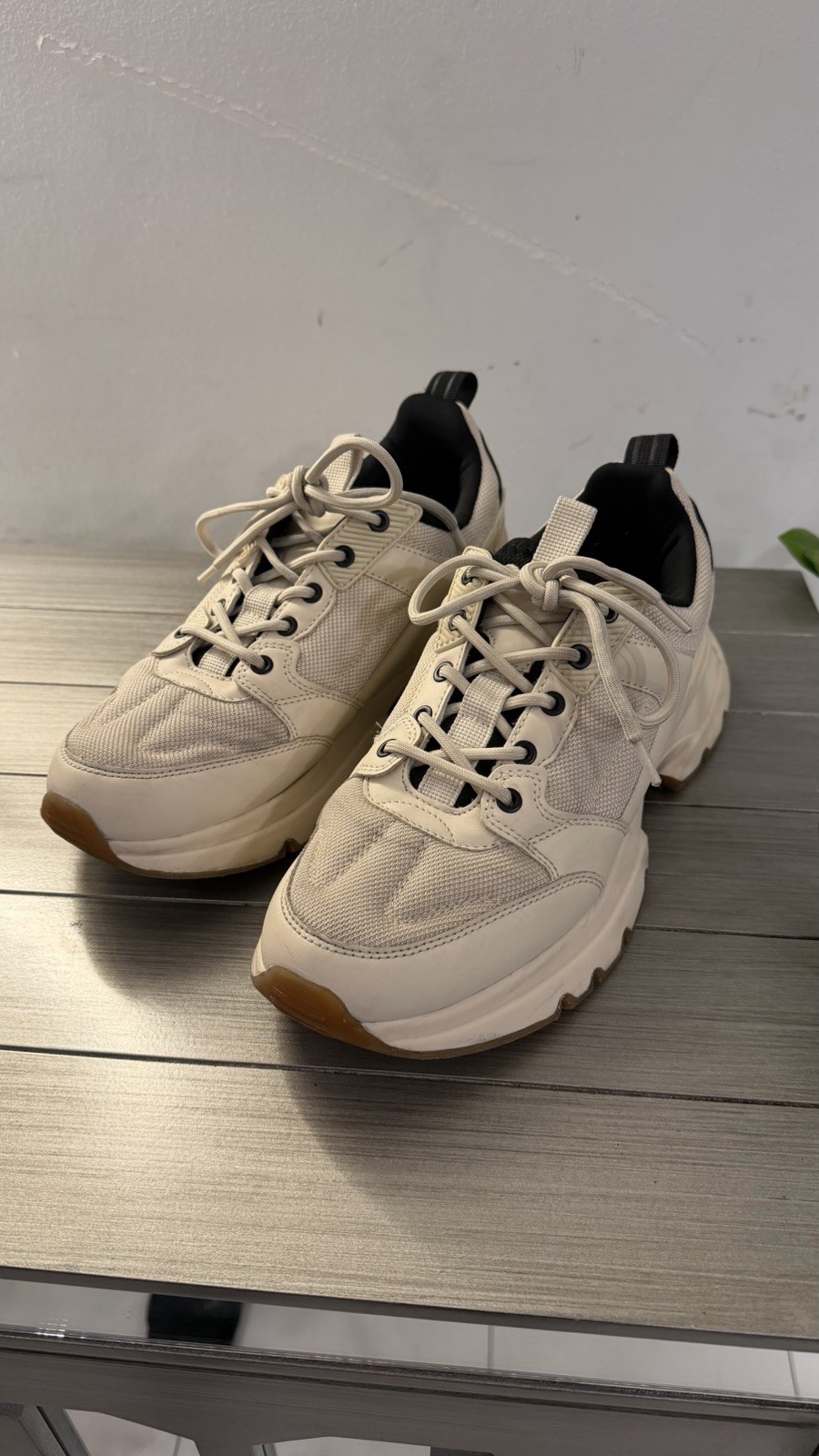 ZARA Beige Chunky Lace Up Sneakers Mesh Synthetic Rubber Low Top women