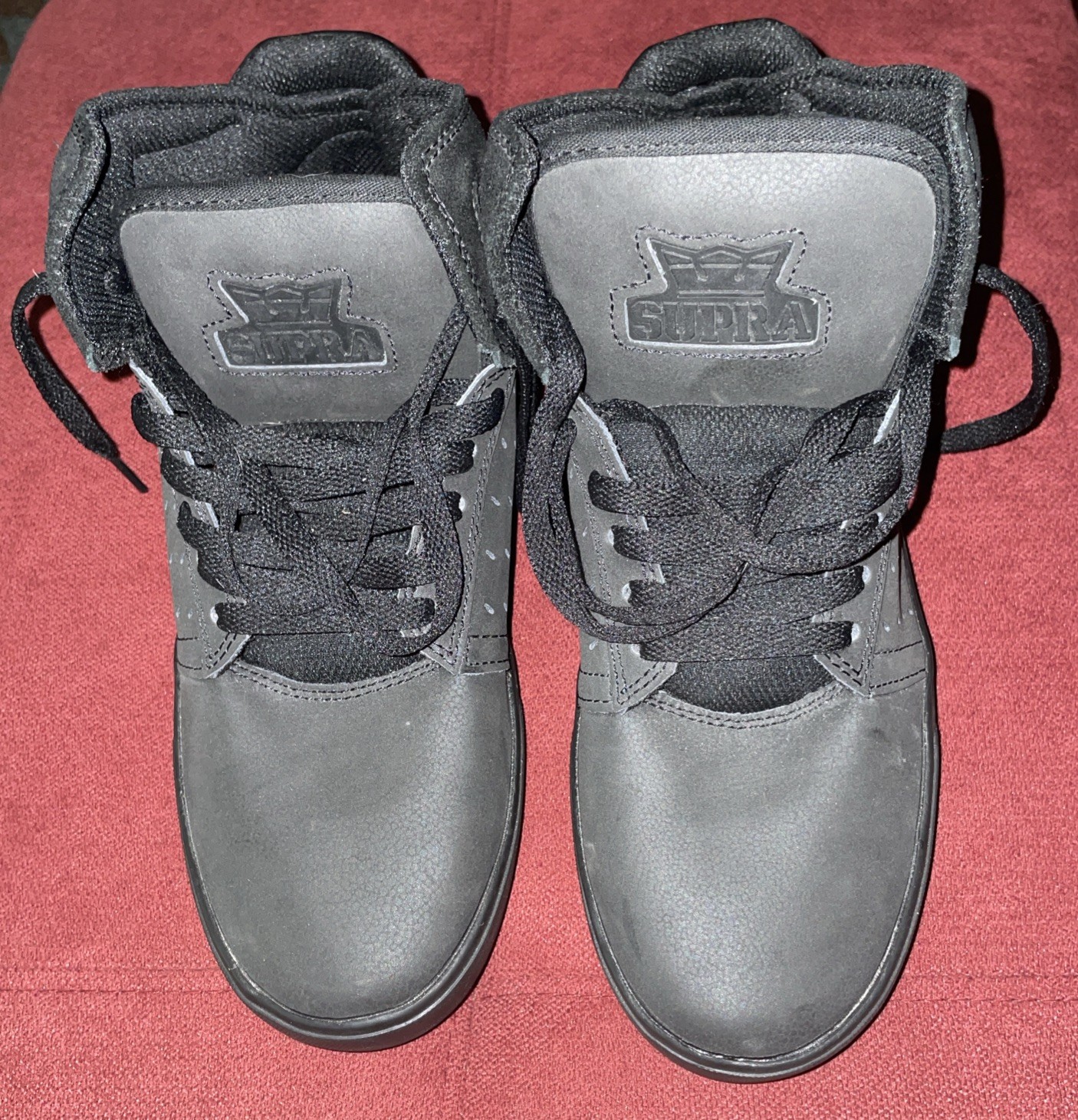 Supra Atom Matte Black w/Red Leather/Suede Men’s Size 8 Skate High Tops S91015