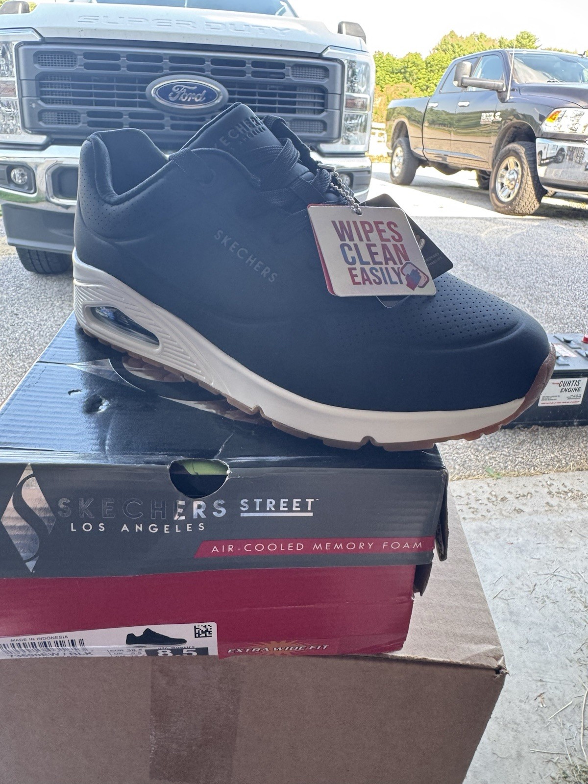 SKECHERS Street Air-Cooled Memory Foam Extra Wide Black Low Top Sneaker