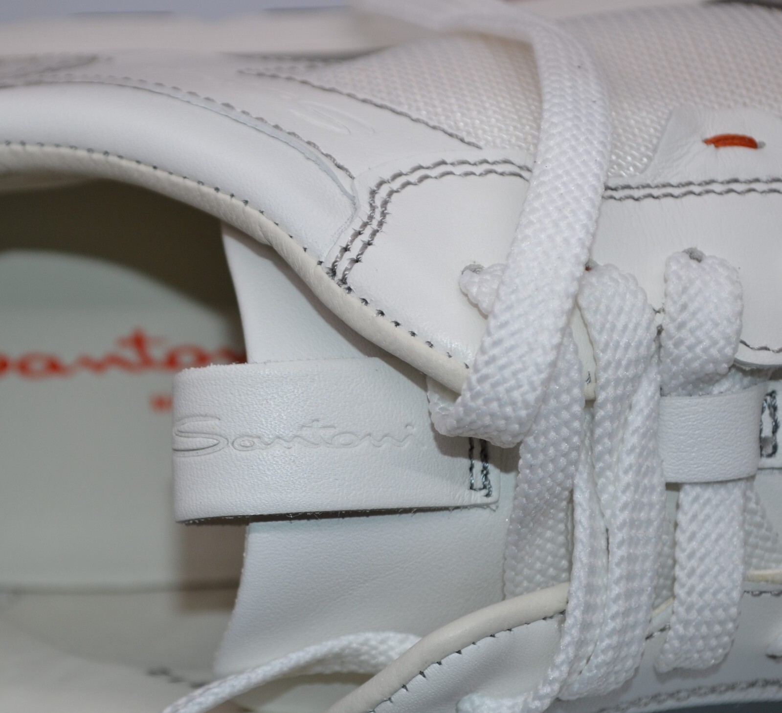 Santoni Soft Leather Men’s White Textile Italy Sneakers Shoes Size US 12 EU 11