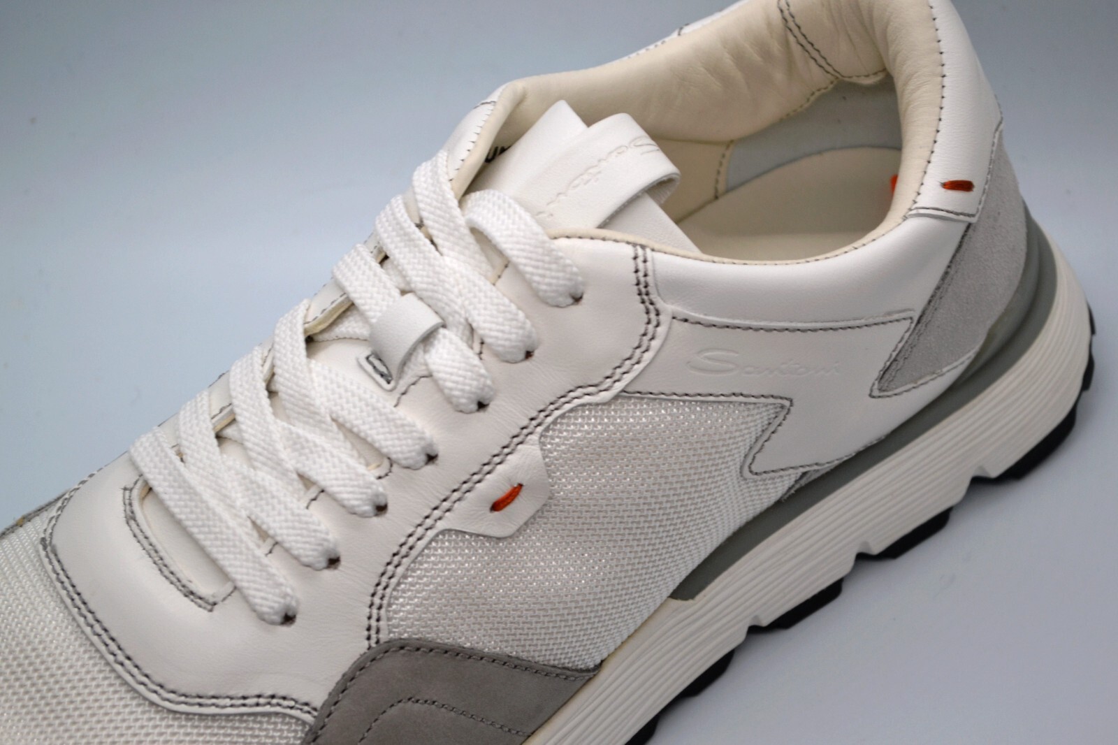 Santoni Soft Leather Men’s White Textile Italy Sneakers Shoes Size US 12 EU 11