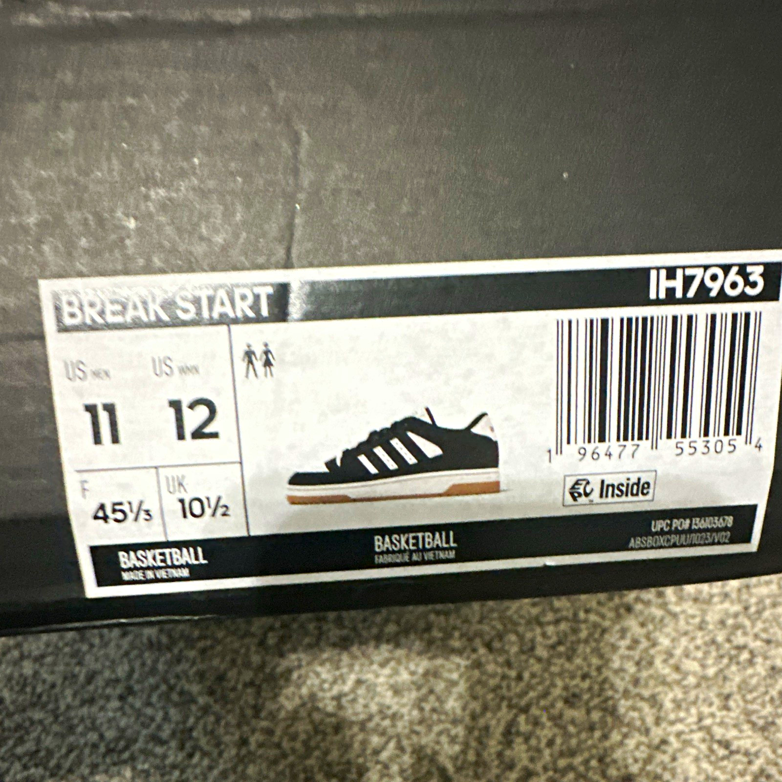 adidas Break Start IH7963 Black/White/Gum Low Top Lace-Up Basketball Sneakers