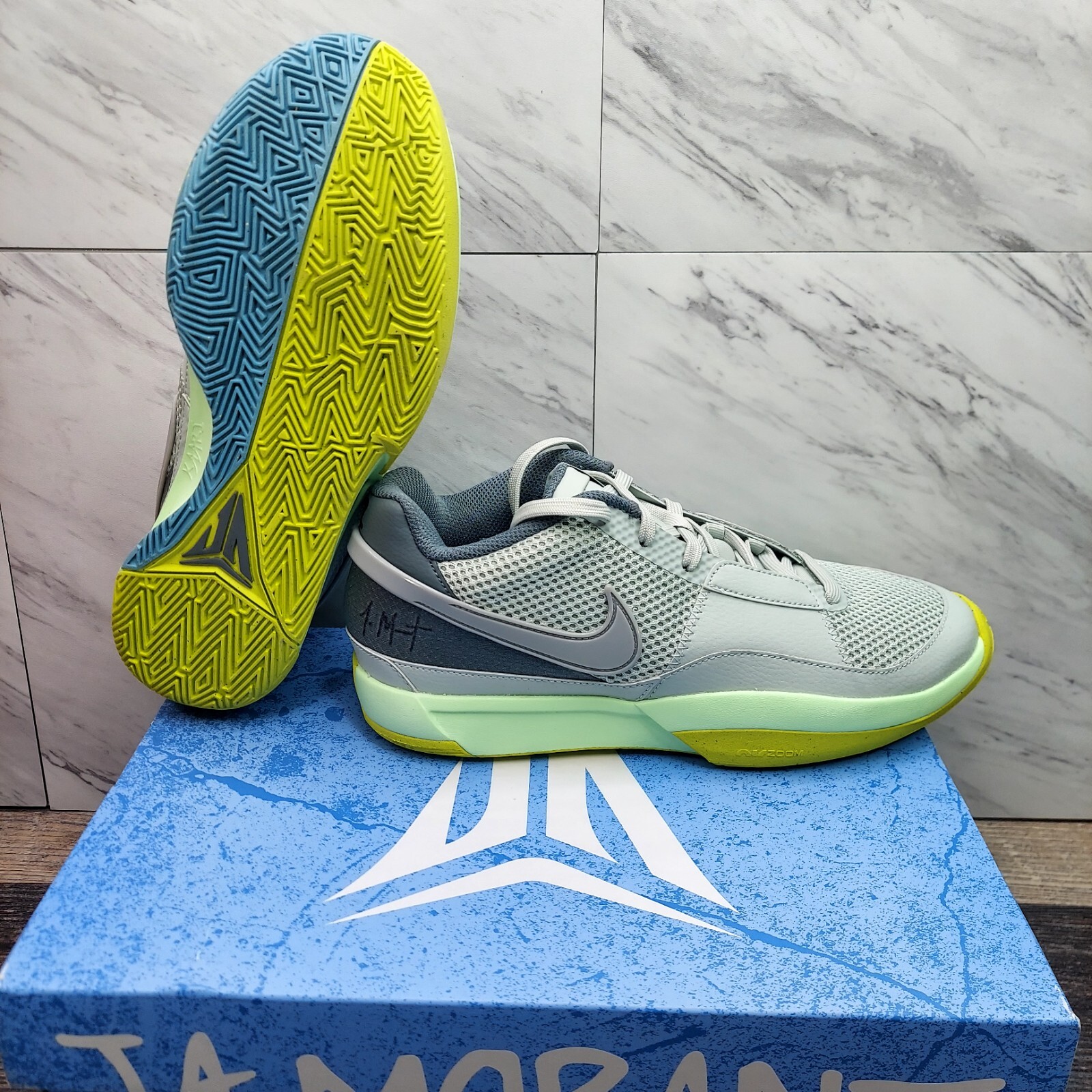 Nike Ja 1 Light Silver Granite Cyber Basketball Shoes FQ4796 003 Men’s Size 12