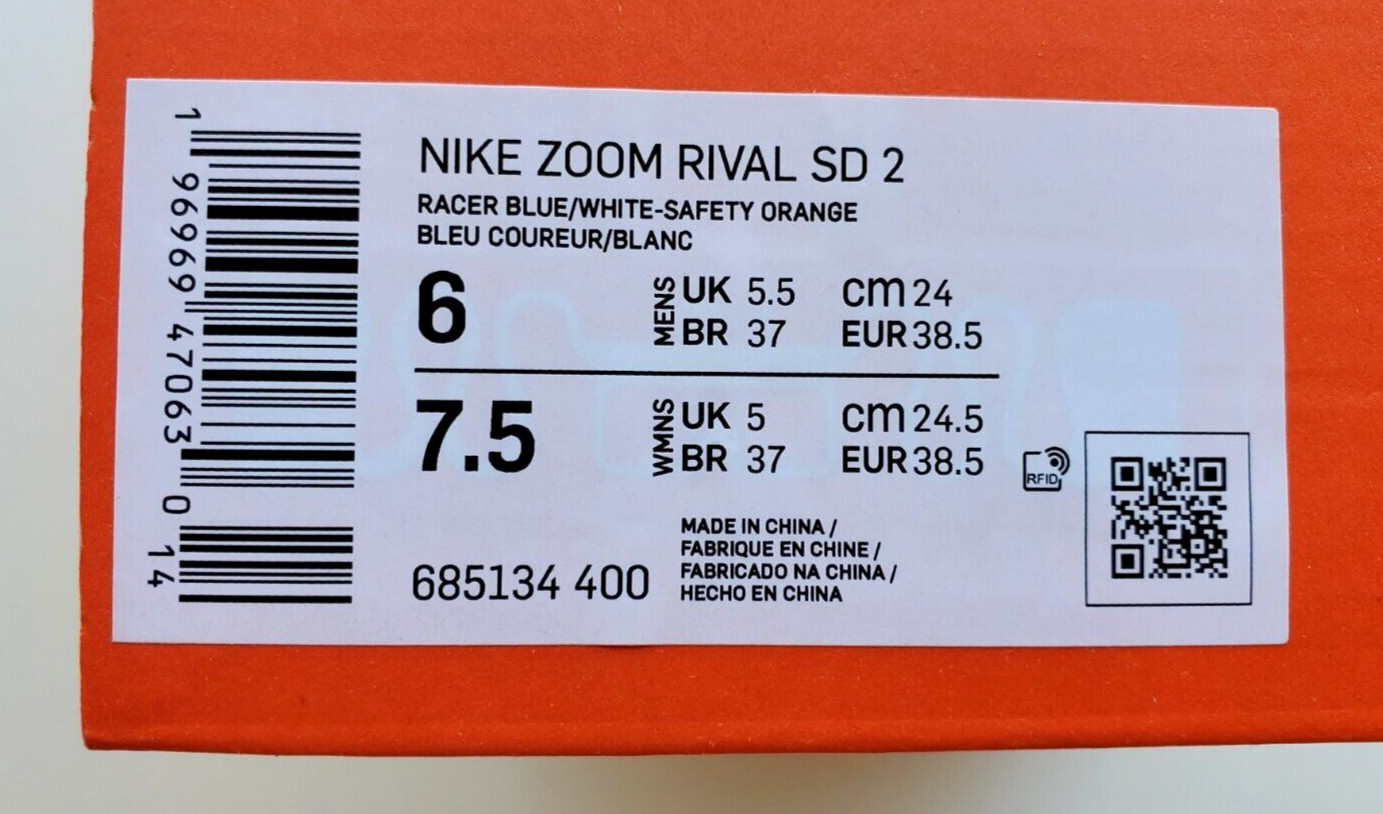 Nike Zoom Rival SD 2 Blue White Orange Men’s Track Field Shoes 685134 400 Size 6