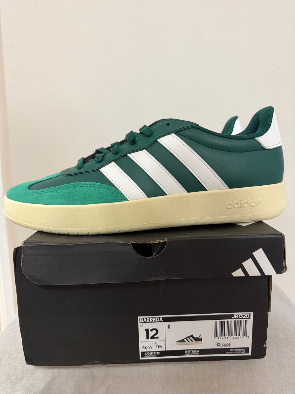 adidas Green and White Barreda Low-Top Sneaker
