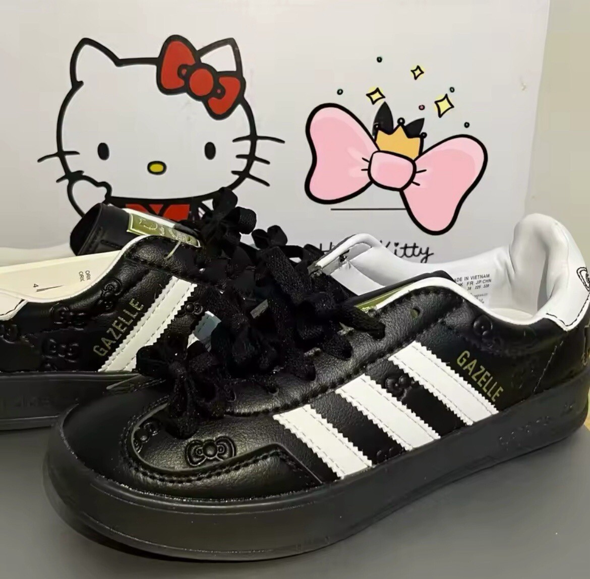 US SELLER-Hello Kitty x adidas y2k Gazelle Shoes, Black&White, Sz US Men’s5,EU37