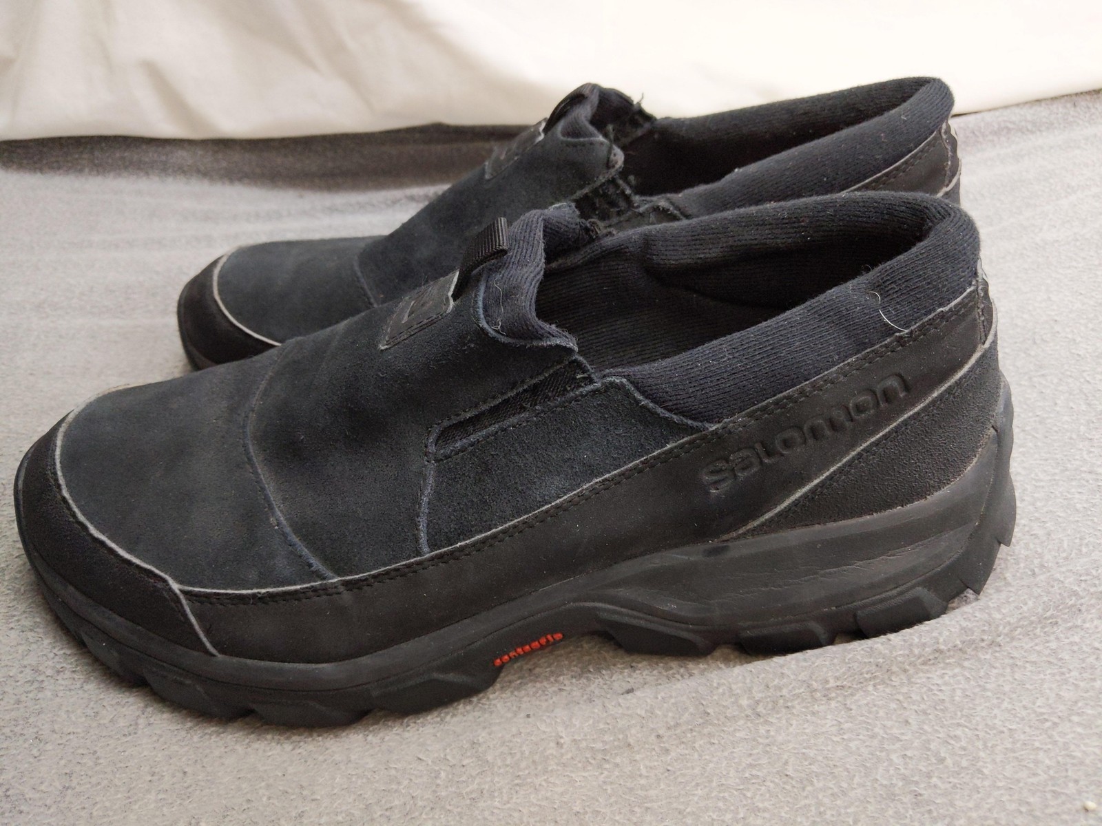 Salomon Shoes Mens 11 45 1/3 Black Suede Slip On Hiking Trail Sneakers 400607