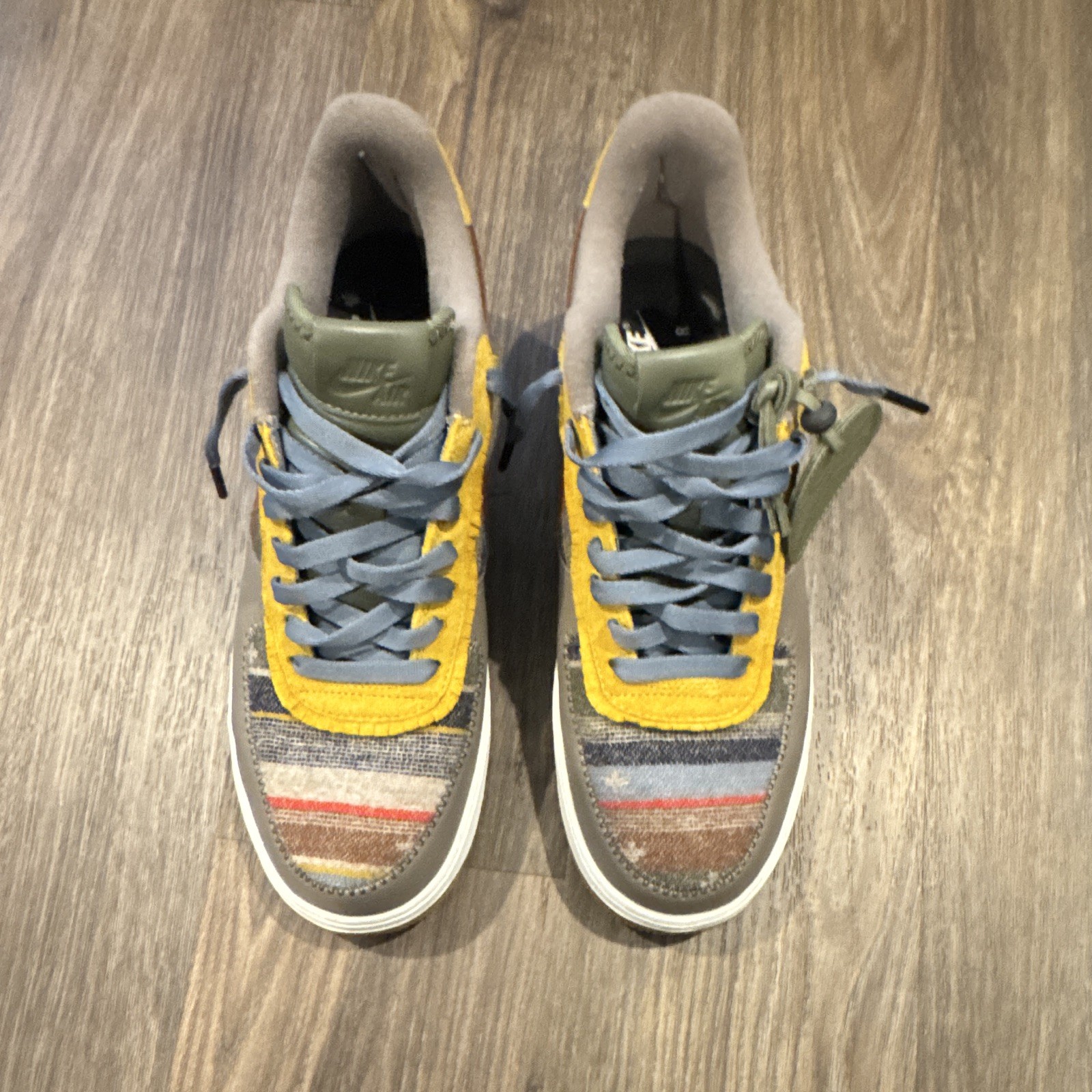 Nike Air Force 1 Low Top Plaid Multicolor Gray Yellow Blue Gum Sole