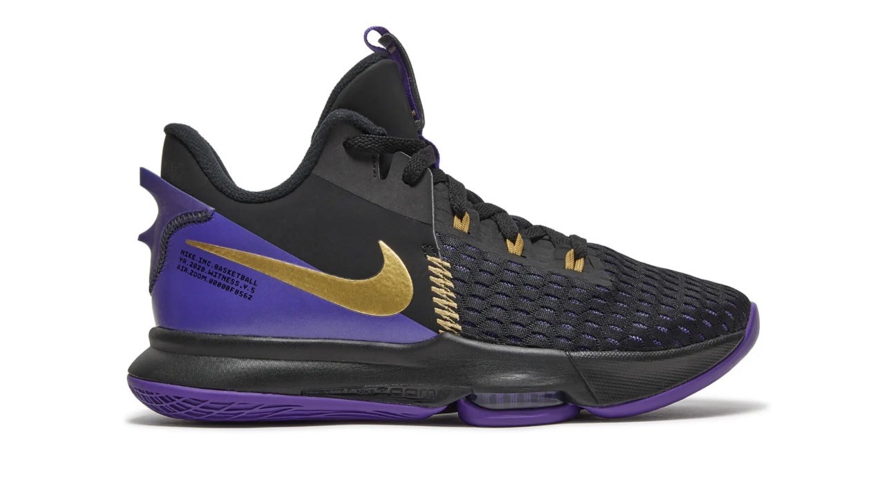 Nike LeBron Witness 5 Fierce Purple Metallic Gold LA Lakers Size 7.5
