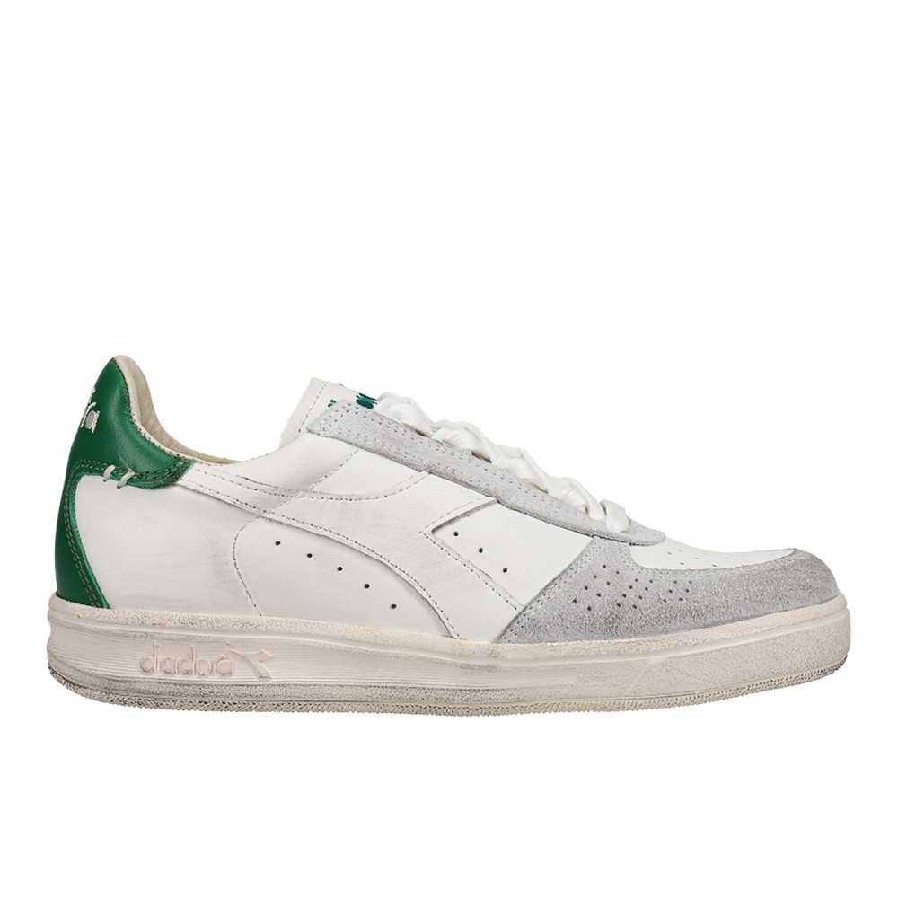 diadora B.Elite H Leather Dirty Perforated Lace Up Mens White Sneakers Casual S