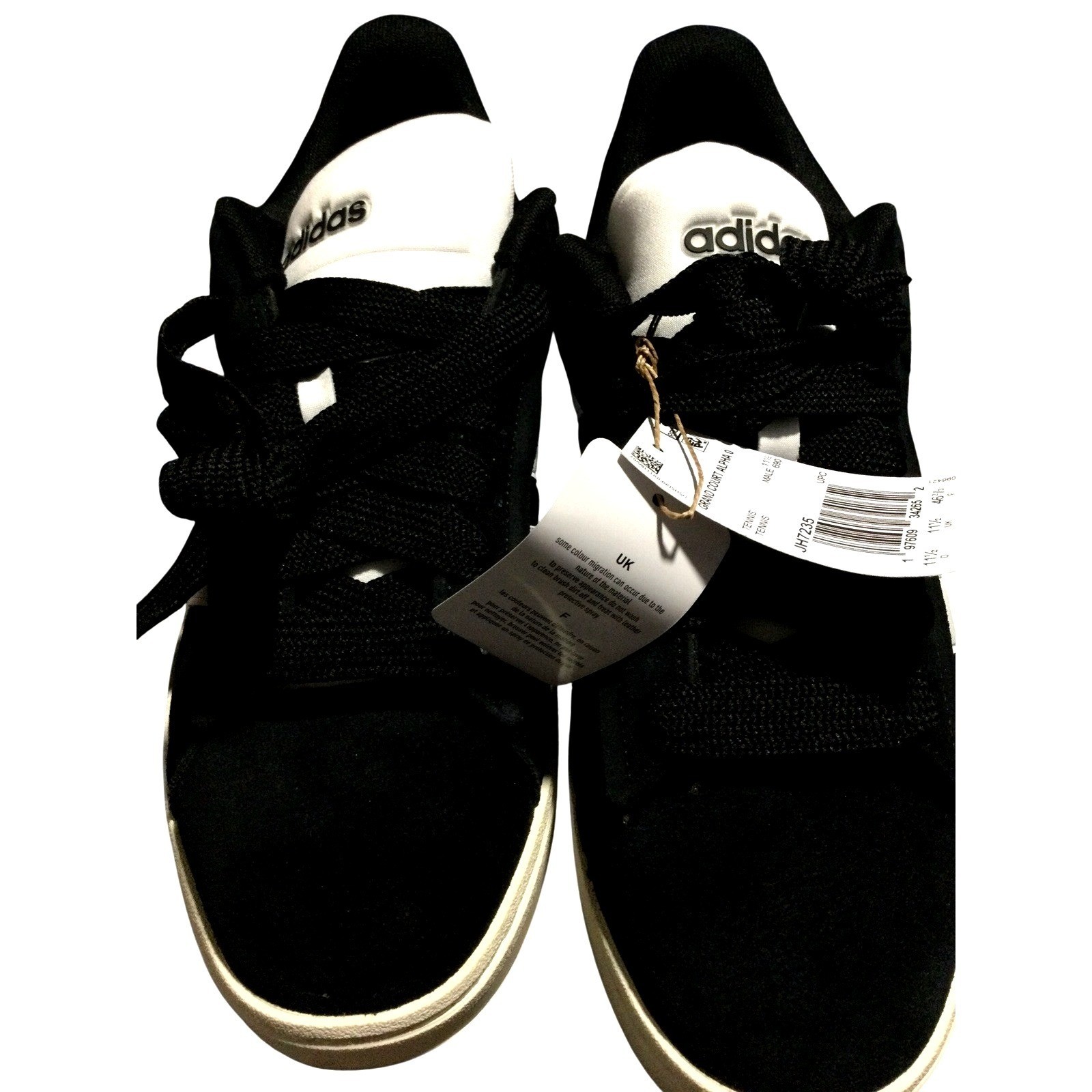 Adidas Grand Court Alpha 0 Mens Black White Suede Sneakers JH7235 Size 12