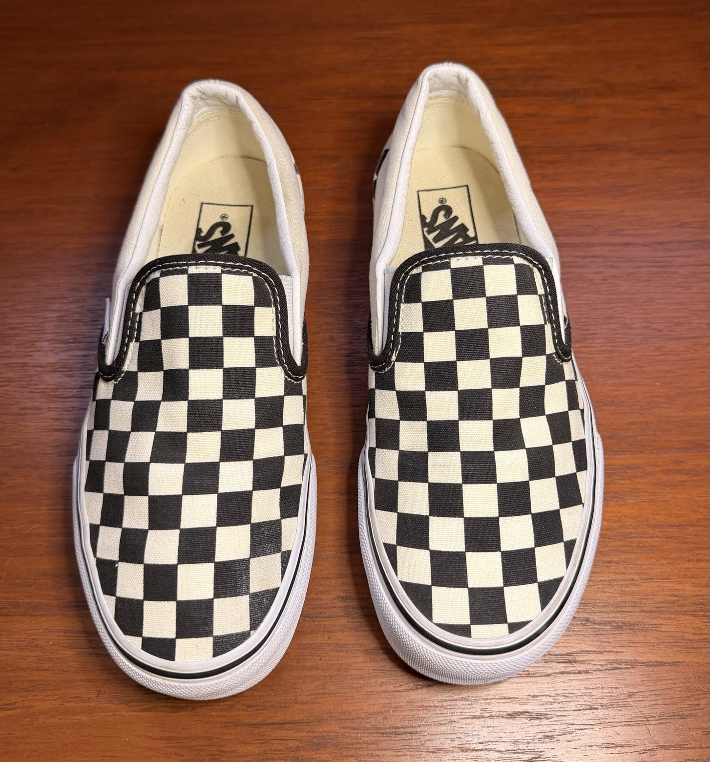 VANS Classic Slip-On Low Top Checkerboard Black White Canvas Skate Sneakers