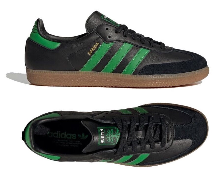 adidas Samba Originals Black Retro Sneakers Austin FC Team Green Logo Men Shoes