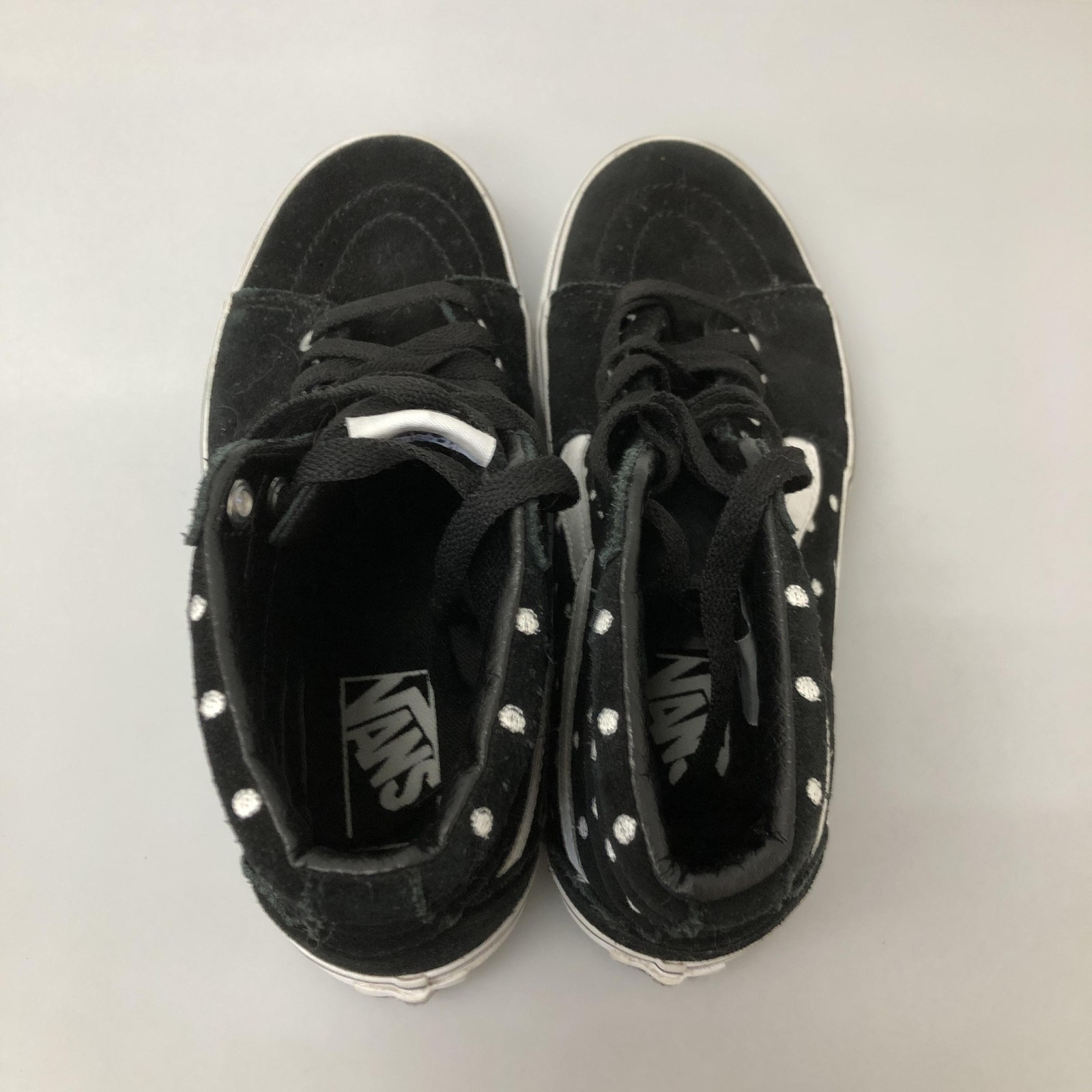 Vans Sk8-Hi Shoes Mens Size 6 Black Polka Dot High Top Skate Sneakers Suede
