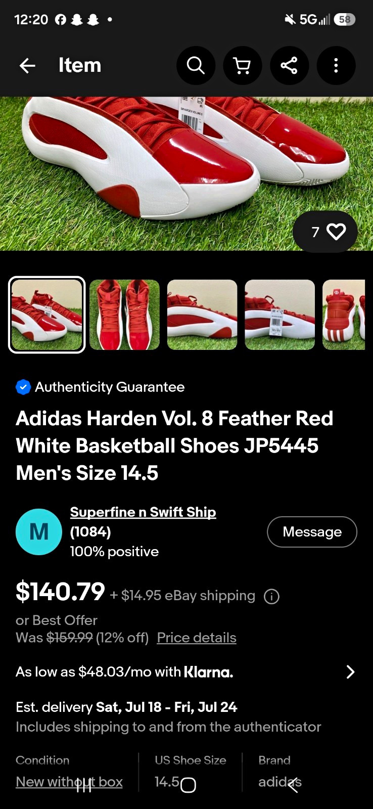 adidas Harden Vol. 8 Basketball Mid Top Knit Sneaker JP5445 White/Red