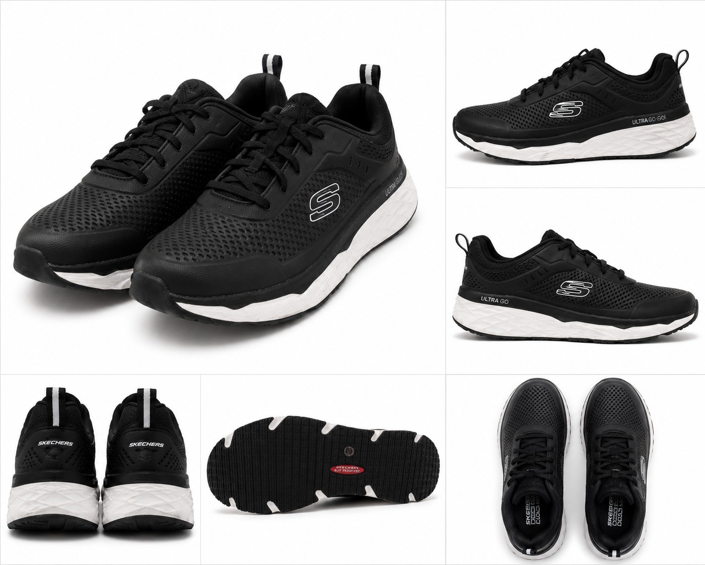 SKECHERS GO RUN Low Top Black/White Solid Lace-Up Athletic Sneaker Men
