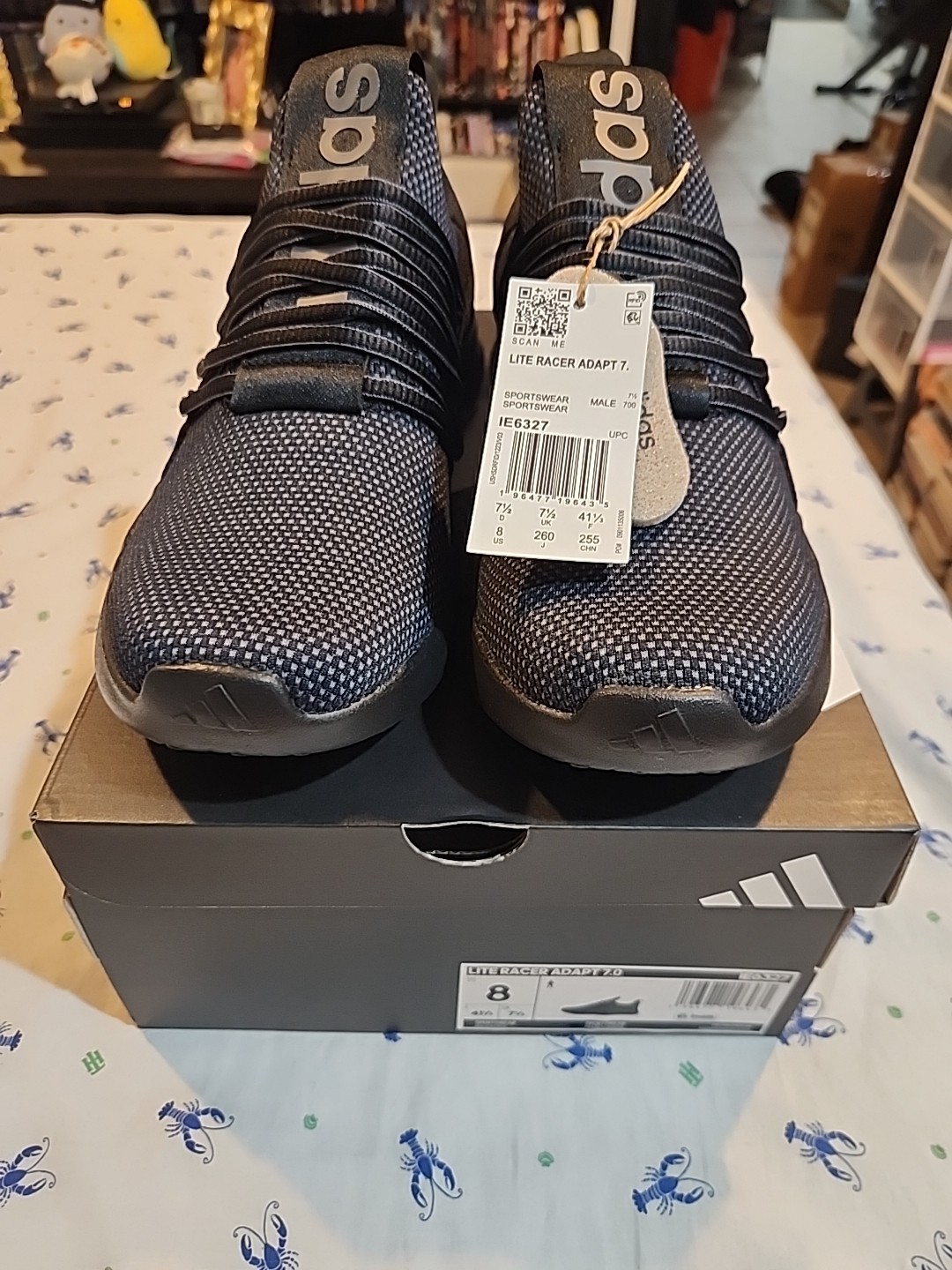 Adidas Men’s Lite Racer Adapt 7.0 Black/Grey, Size 8 IE6327 Brand New