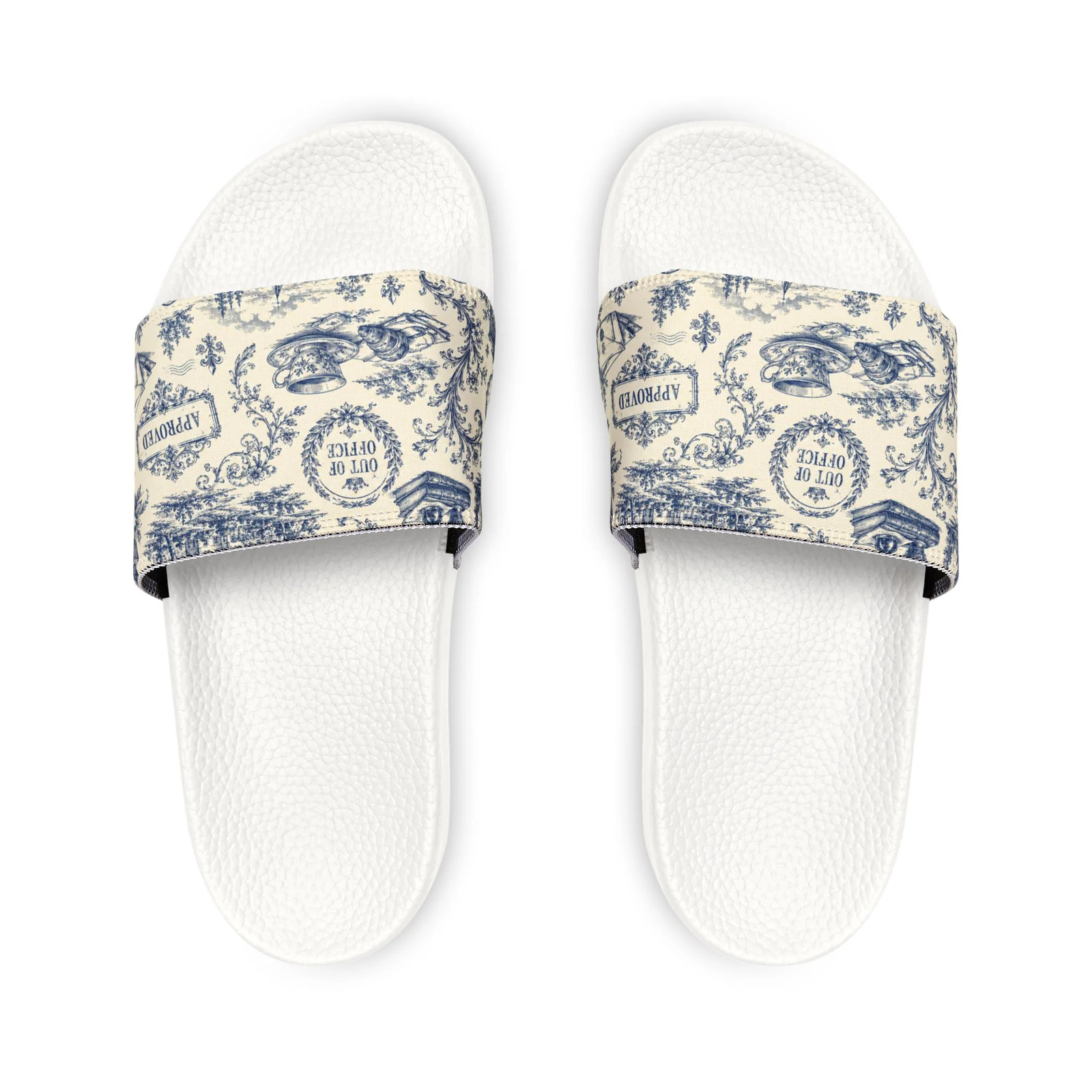 Out of Office Blue Toile Slide Sandals (Removable Strap)